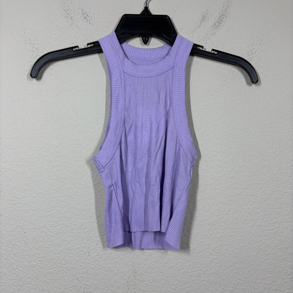 WSLY XXS Rivington Ribbed Cropped Tank Top Wisteria Purple High Neck